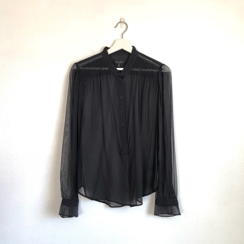 NWT Rag & Bone Susan Silk Blend Sheer Long Sleeve Blouse | Black, Size Medium